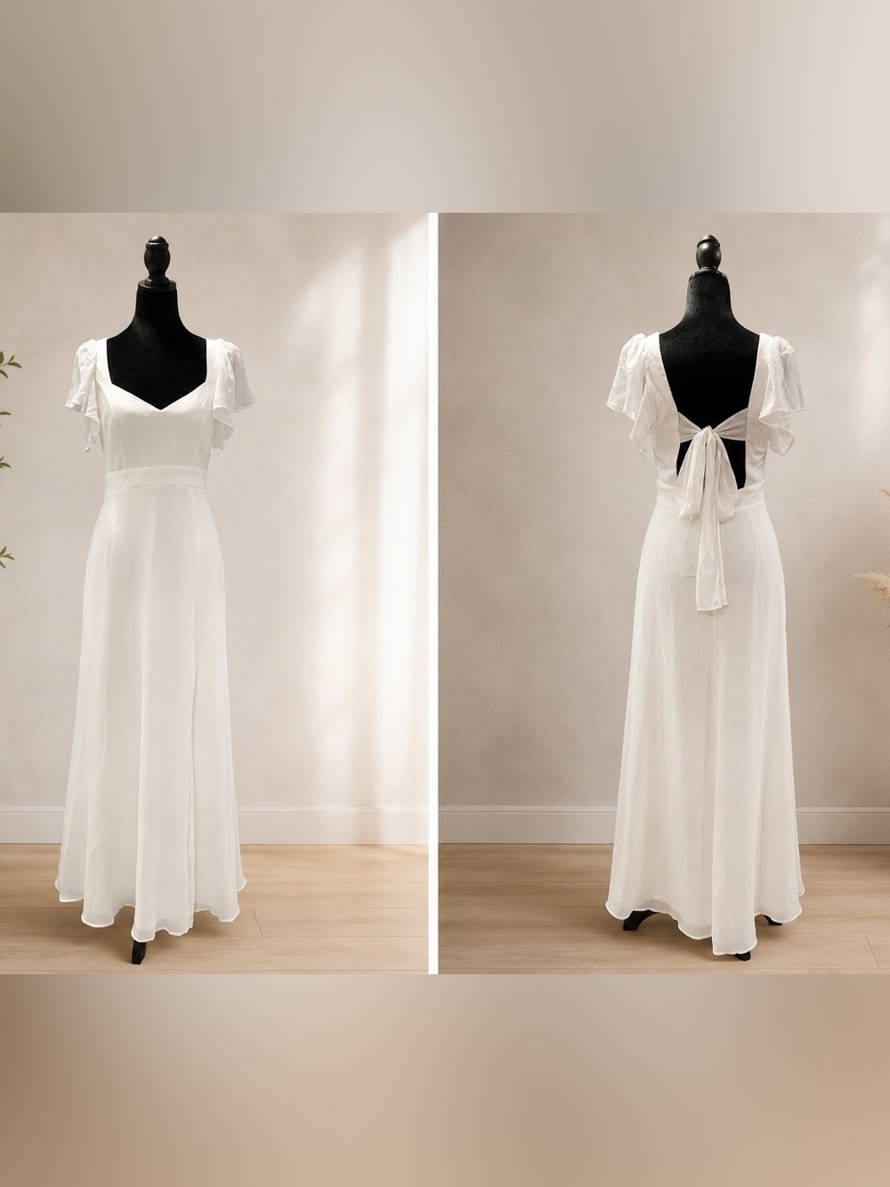 NWT Lulus Simply Delightful White Tie Back Flutter Maxi Dress